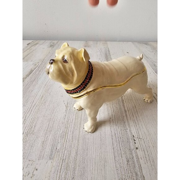 Kalifano bulldog jeweled trinket box jewelry rhinestone hinged dog large unique - Picture 2 of 9